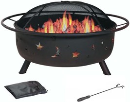 Black 30&quot; Homeroots Wood Burning Fire Pit With Grill And Screen (6000384... - $135.98