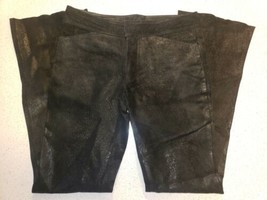 90s Leather Pants Womens 3 Lux Crackled Black Suede Mid Rise Bootcut Lined - $61.72
