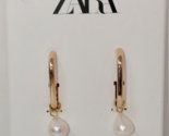 Zara Gold Tone Rectangular Hoop Fresh Water Pearl Dangle Earrings - £24.05 GBP