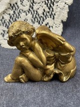 3” Cherub Angel Taper Candle Holder Gold Gilt Hollywood Regency Goth - £7.10 GBP