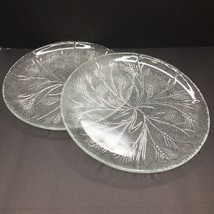 Vintage Set of 2 10&quot; Pressed Glass Platter Wheat Print Clear Serving Plate - £23.89 GBP