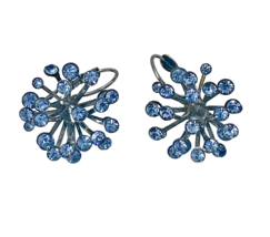 Mid Century Atomic Starburst Pierced Earrings Cornflower Blue Rhinestone Crystal - £39.52 GBP