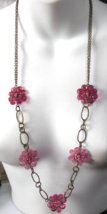 Vintage Pink Glass Wired Flower Chain Necklace 32&quot; - £20.92 GBP