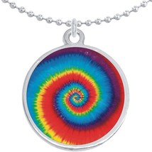 Tie Dye Swirl Round Pendant Necklace Beautiful Fashion Jewelry - £8.60 GBP