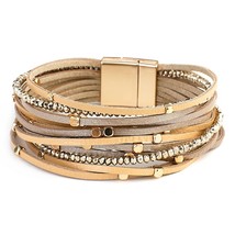 Amorcome Genuine Leather Bracelets for Women Bohemian Multilayer Metal Beads Cha - £9.97 GBP