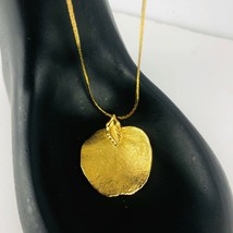 Real Leaf Gold Dipped Plated Necklace Pendant 18&quot; Chain Round Leave Vintage  - £39.10 GBP