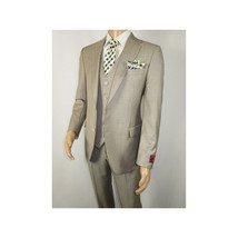 Men Suit BERLUSCONI Turkey 100% Italian Wool Super 180's 3pc Vested #Ber13 Beige image 4