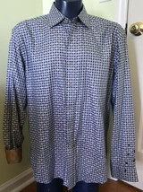 Robert Graham Button Shirt Brown Blue Gingham Paisley Contrasting Dot Cu... - $29.67
