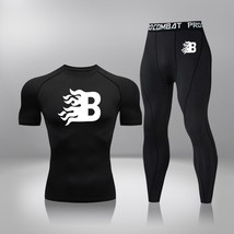 New 2 Pcs/Sets Men&#39;s  Running Set wear Short Sleeve T-Shirt Athletic Wear Compre - £52.42 GBP