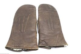Vintage Lamb Deer Leather Mittens Sherpa Lined Medium  - $35.53