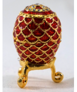 Red Enamel Drape Pattern Egg Trinket / Ring Box with Swarovski Crystals Carucci - $29.99