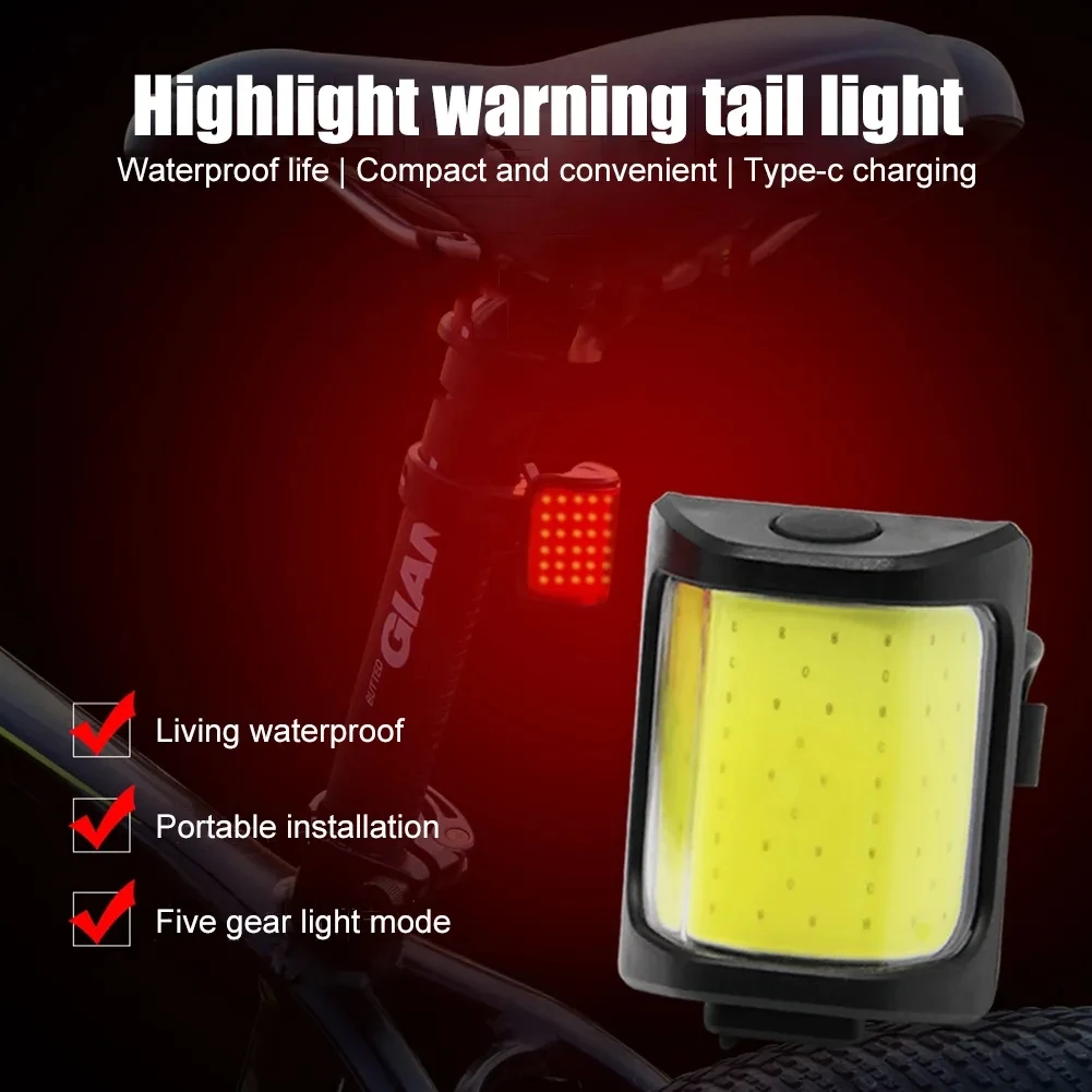 COB LED Flash Tail Rear Lights Type-C USB Charging Waterproof Bicycle Tail Light - £11.53 GBP