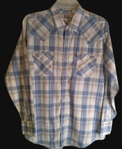 Vintage Ely Cattlemen Tall Man Xl 17.5X37 Pearl Snap Collared Plaid Pocket Blue - £10.87 GBP