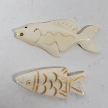 Vintage Bone Carved Fish 1.5 Inch Long For Crafting LOT of 2 - $22.00