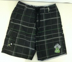 Ocean Core Board Shorts Black Gray Plaid Front Tie Swim Shorts Size 30 - $6.34