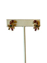 Vintage Christmas Candy Cane Earrings Enamel Gold Tone Studs Avon - $11.88