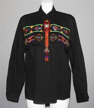 VTG Lew Magram Western Native Heavily Beaded Fringed L/S Black Shirt Wm&#39;... - £29.56 GBP