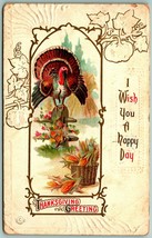 Thanksgiving Greetings Turkey Bushel of Corn Embossed DB Postcard H4 - £3.07 GBP