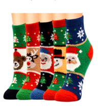 Roundeel Winter 5 Pairs Unisex Christmas Holiday Cozy Fuzzy Casual Socks - £12.65 GBP