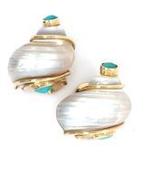Seaman Schepps 14k Yellow Gold Turbo Shell Ear Clips Turquoise Cabochons - €3.568,39 EUR