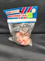 Westrim Crafts Plastic Doll Head 6431 new old stock brown hair western trimming - $8.69