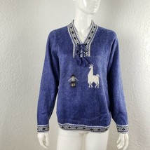 Alpaca Knit Sweater Blue Pullover Decorative Trim Women&#39;s Sz S M - £30.36 GBP