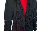 Nine West Black Open Knit Crochet Cardigan Bell Sleeves Sweater Size Lar... - $16.73