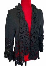 Nine West Black Open Knit Crochet Cardigan Bell Sleeves Sweater Size Lar... - £13.10 GBP