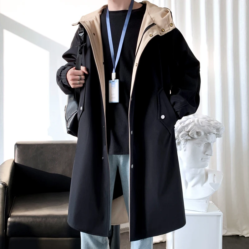  spring Long style coat men&#39;s High quality casual trench coat , casual hoooded j - £226.76 GBP