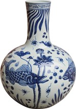 Vase Fish Globular Globe Colors May Vary White Blue Variable Ceramic Handmade - £425.85 GBP