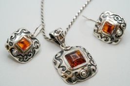 Silpada Sterling Silver Baltic Amber Pendant 4cm Necklace 29” Earring 3c... - $112.86