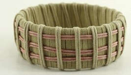 Vintage Costume Jewelry Pink Tan Leather &amp; Cotton Cord Wrapped Bangle Br... - £16.42 GBP