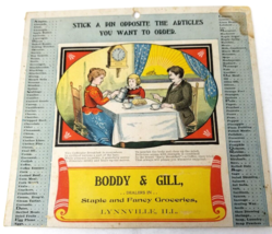 Body &amp; Gill Grocery 1900 Pin Order Card Cardboard Century Graphics Lynnv... - £22.71 GBP