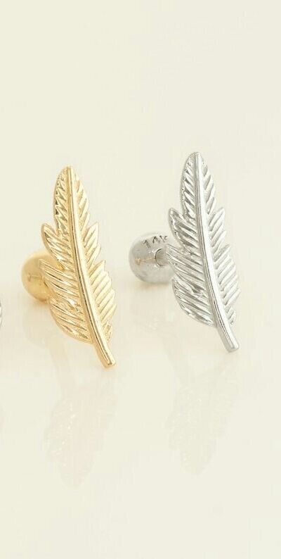 14K Solid Gold Leaf Shape Nose /Ear Piercings Summer Jewelry For Women. - $141.34