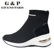 Leather Insole Women Sneakers High top sock shoes wedge 8 cm platform high causa - £45.55 GBP