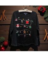Karen Scott Embroidered Christmas Sweater Black Christmas Tree stars elf... - €16,96 EUR