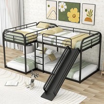 L Shaped Bunk Bed For 4, Quad Bunk Bed Twin Size, Metal Bunk Bed Frame For Kids  - £549.07 GBP
