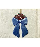 Christmas Holiday Ornament Patriotic Bow Blue Bow Red and White Flowers ... - $9.81 CAD