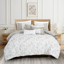 HIG 7 PCS Floral/ Leaves Print Comforter Set Botanical Embroidered Bed in a Bag - £53.07 GBP+