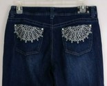 Style &amp; Co Tummy Control Embroidered Jeweled Distressed Jean Capri Size 14 - £15.32 GBP