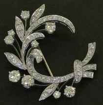 Antique Elegant 3.81CTW Simulated Diamond Brooch Pin 925 Silver Gold Plated - $175.42