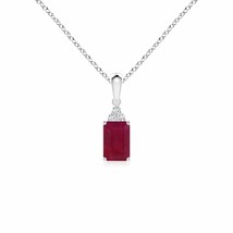 ANGARA 0.67 Ct Emerald-Cut Ruby Pendant with Diamond Trio in Silver (A, 6x4mm) - $368.10