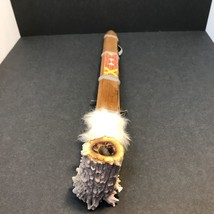 Native American Culture Wooden Beaded White Fur Stone Peace Ceremonial Pipe READ - £50.60 GBP