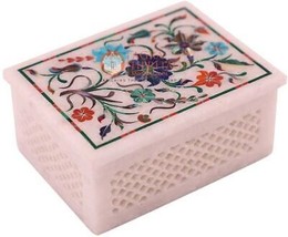 4&quot;x3&quot;x2&quot; Marble Jewelry Vintage Box Semi Precious Marquetry Floras Halloween Gif - £160.45 GBP