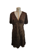 STAUD Mini Milla Leopard Print Mini Dress with Puff Sleeves - 14 - NWT - £61.72 GBP