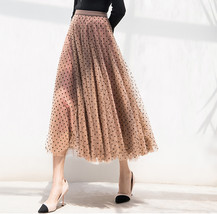 Caramel Polka Dot Pleated Tulle Skirt Outfit Women Plus Size Dotted Tulle Skirt image 2
