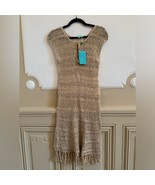 Melissa Odabash Barrie Crochet Cotton Cover Up Beige Fringe Hemline M - $1,082.48 MXN