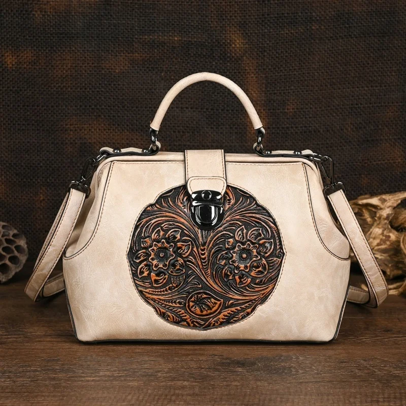  Luxury 2024  Handmade Women Shoulder Bags Vintage Embossed Leather Woman Handba - £58.97 GBP