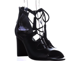 Lauren Ralph Lauren Lace-up Heels Size 6B Hasel Black Leather Open Toe Strappy - £23.10 GBP