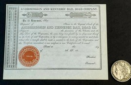 c1845 Antique Androscoggin And Kennebec Maine Railroad A&amp;KRR Stock Certificate - £39.46 GBP